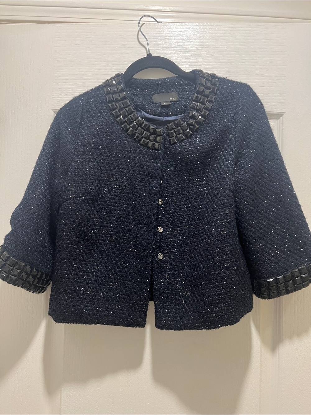 Forever 21 Navy Tweed Stud-Trim Jacket